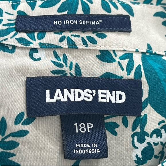 Lands' End Floral Teal Top Shirt Blouse Plus Size 18P 18 Petite 3/4 sleeves - Picture 3 of 8